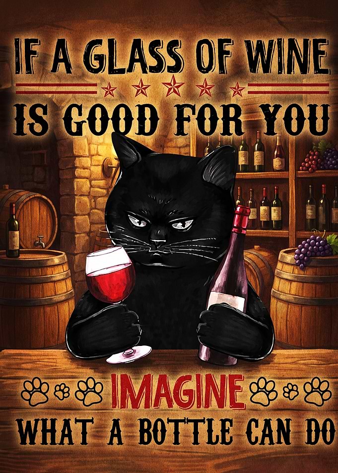 Funny Black Cat Wine Poster