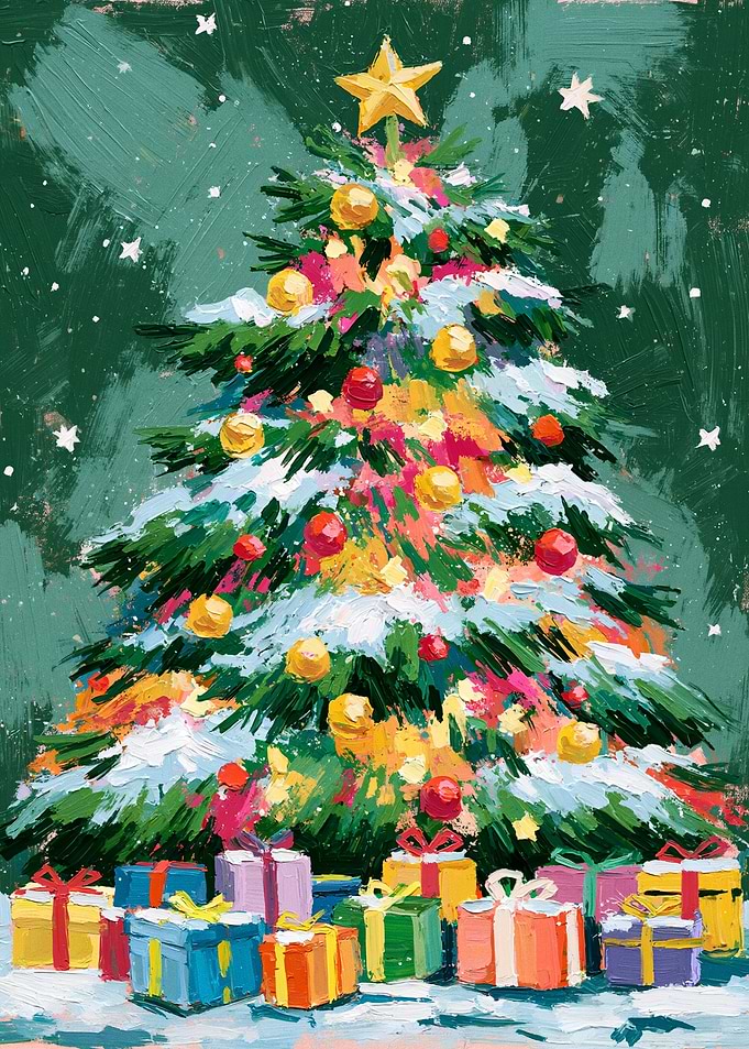 Impressionist Christmas Tree with Gifts