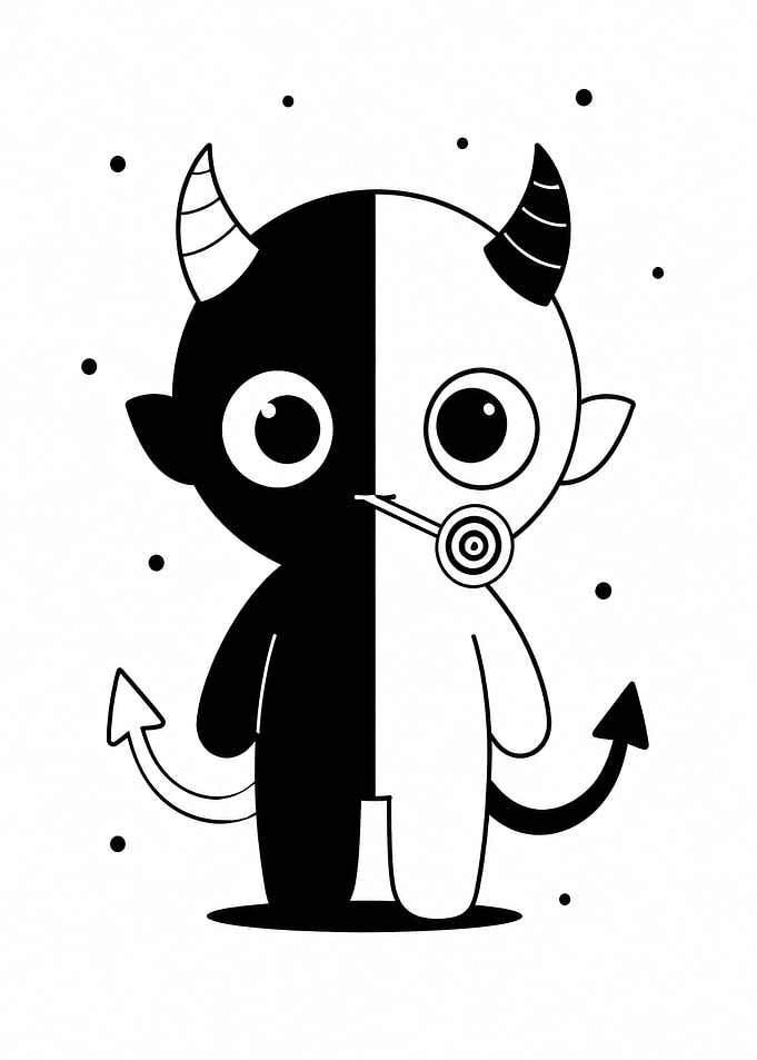 Black and White Split Devil Character