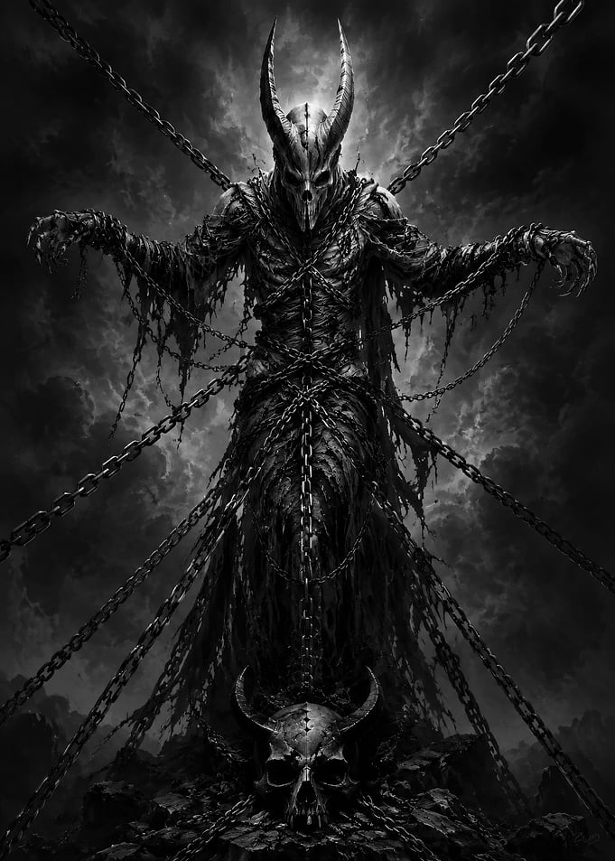 Chained Horned Demon Dark Fantasy Art