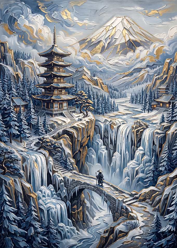 Winter Mountain Temple Landscape