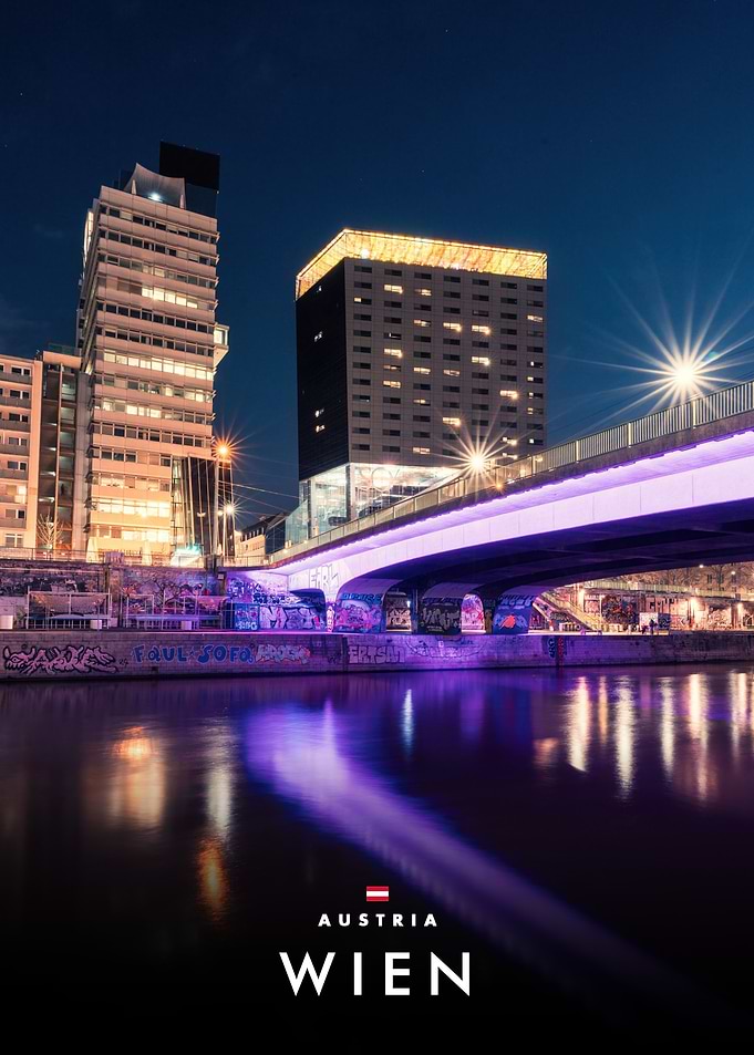 Night view of Vienna canal