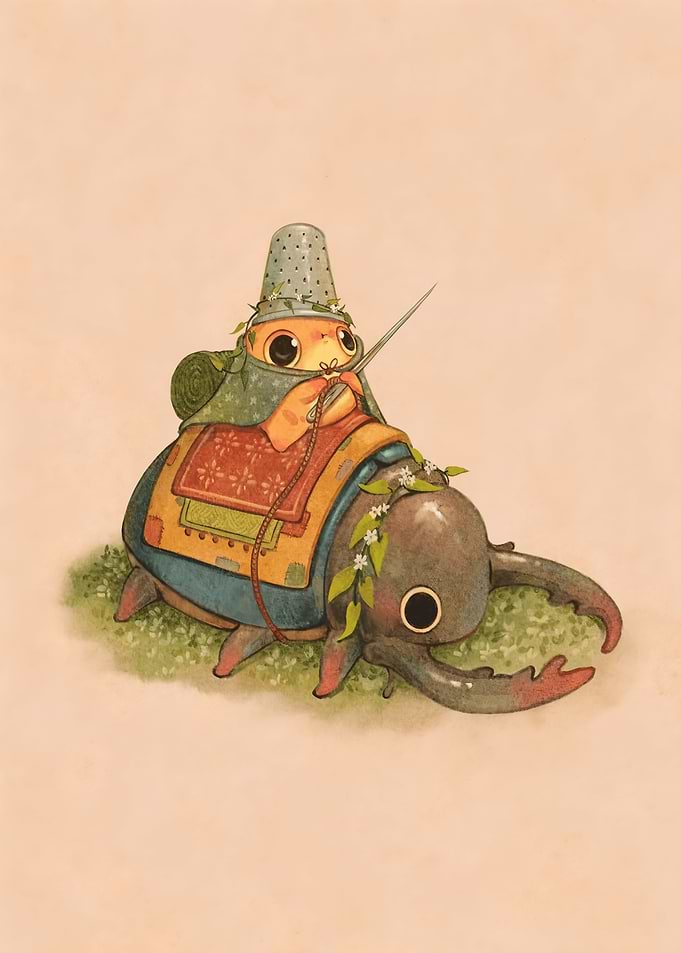 Tiny Adventurer Riding a Beetle