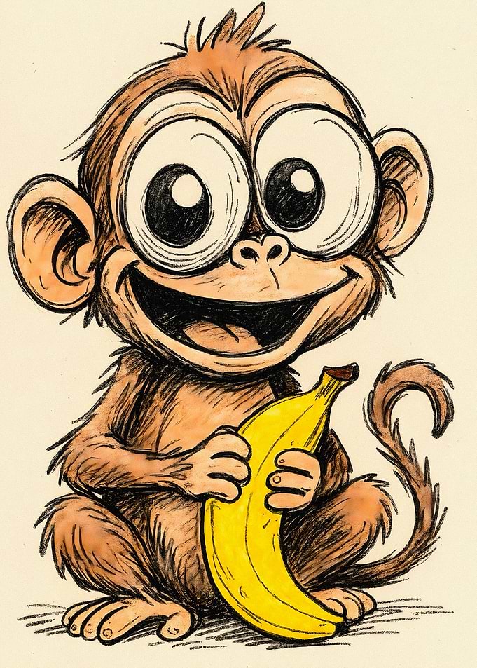 Cute Cartoon Monkey Holding Banana