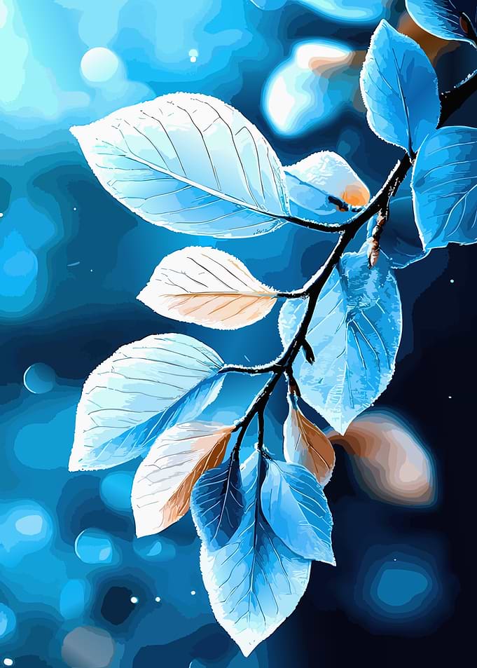 Blue Toned Botanical Leaf Branch