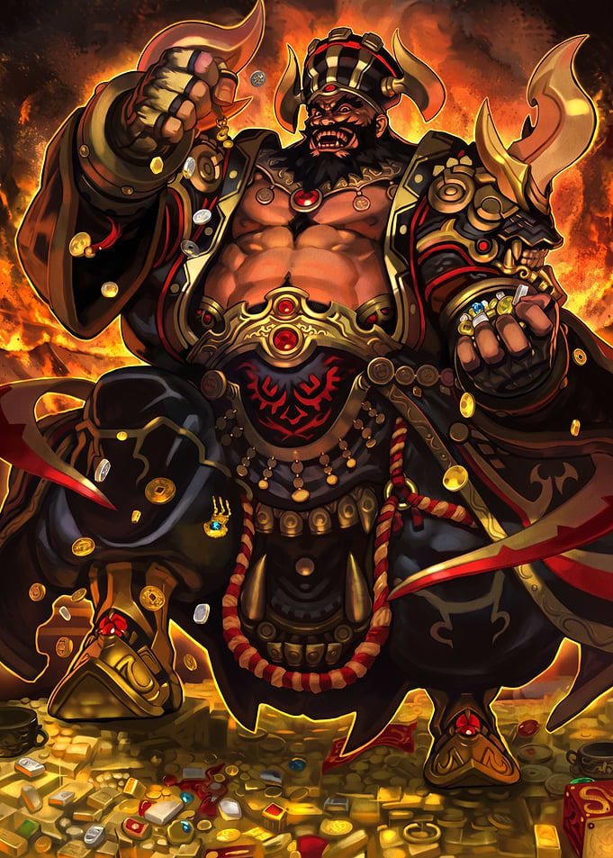 Dong Zhuo surrounded by golden treasure