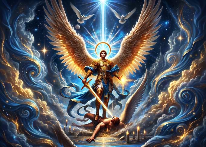Archangel Michael Defeating Fallen Angel