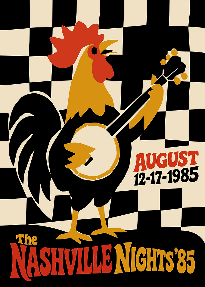 Vintage Nashville Nights 1985 Rooster Poster