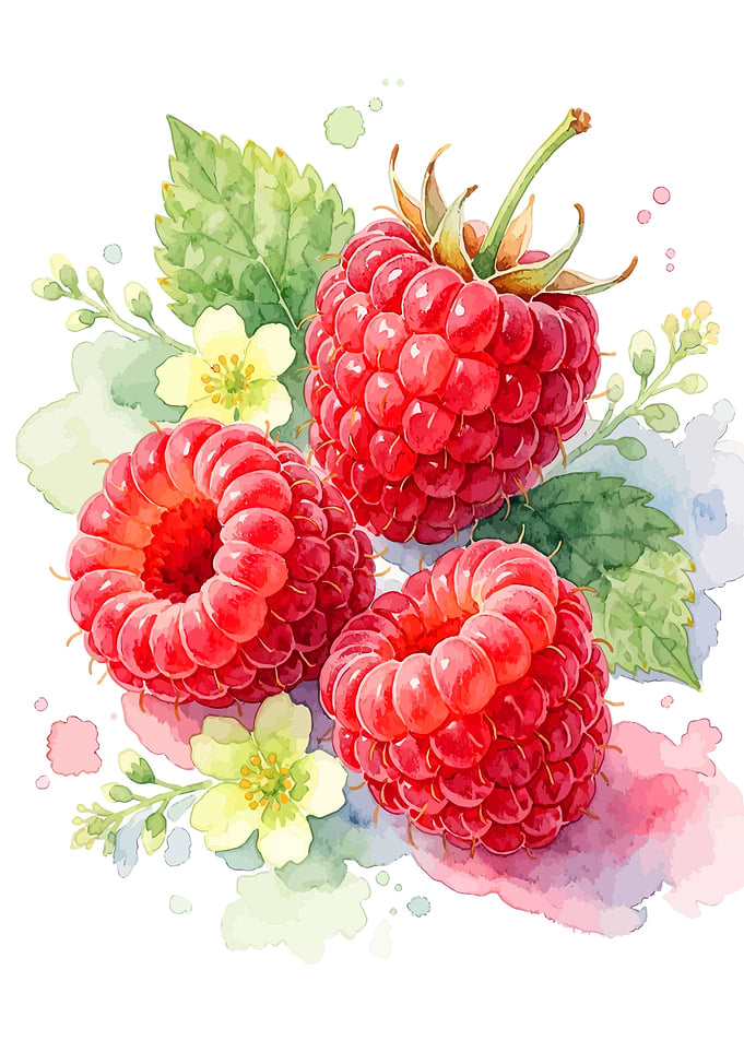 Watercolor Illustration of Fresh Raspberries