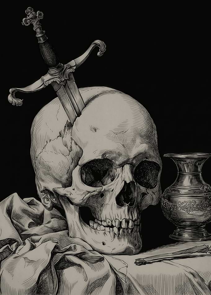 Skull with Dagger Still Life
