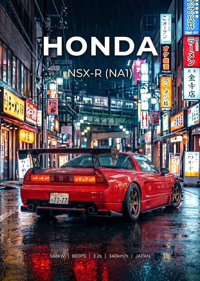 sleek red Honda NSX-R NA1 in Tokyo city poster