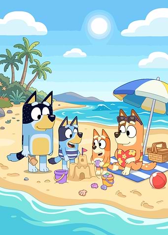 Bluey Family Beach Day Illustration