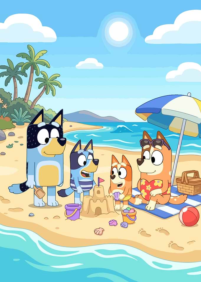 Bluey Family Beach Day Illustration