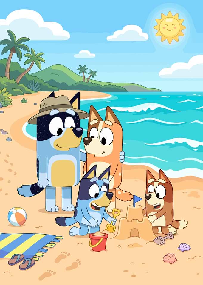 Bluey Family Beach Day Illustration
