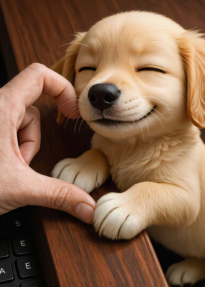 Happy Golden Retriever Puppy Being Pet