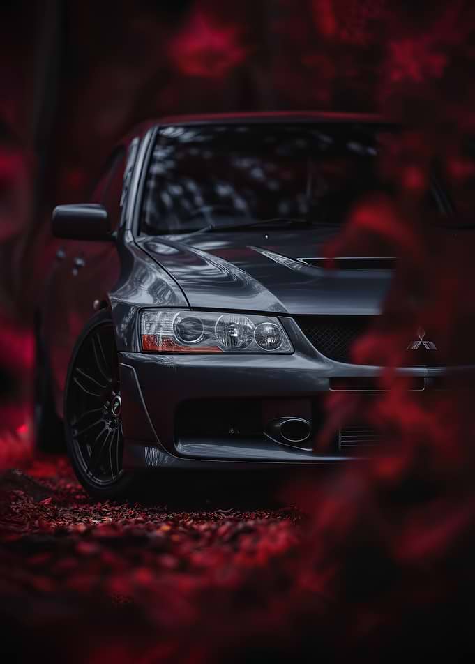 close up Dark Mitsubishi Lancer Evolution car poster