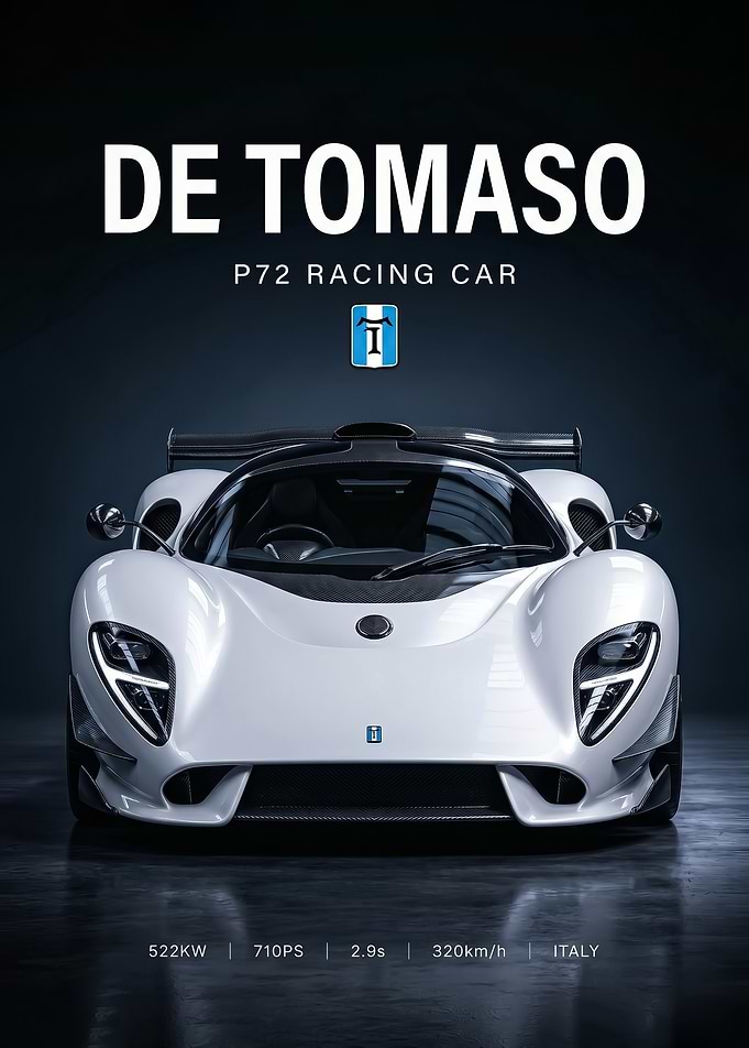 sleek De Tomaso P72 Racing Car Poster