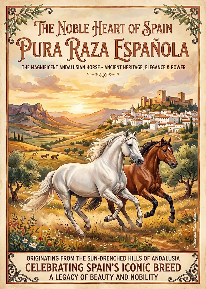 Andalusian Horse Vintage Style Poster