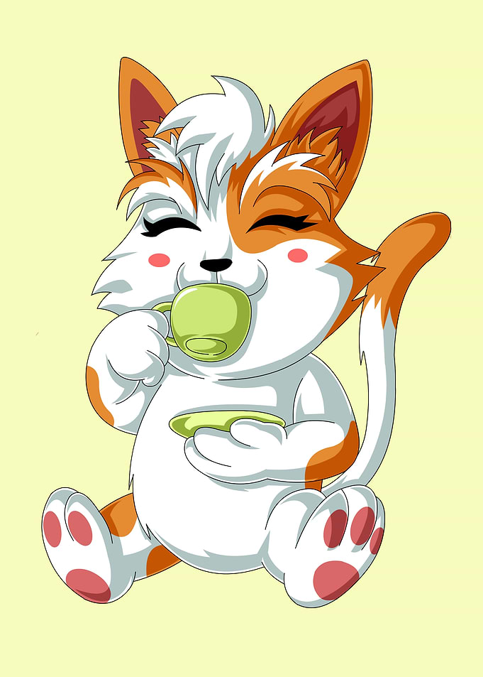 Cute Anime Cat Drinking Tea