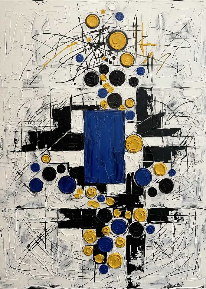 Abstract Blue Gold and Black Painting