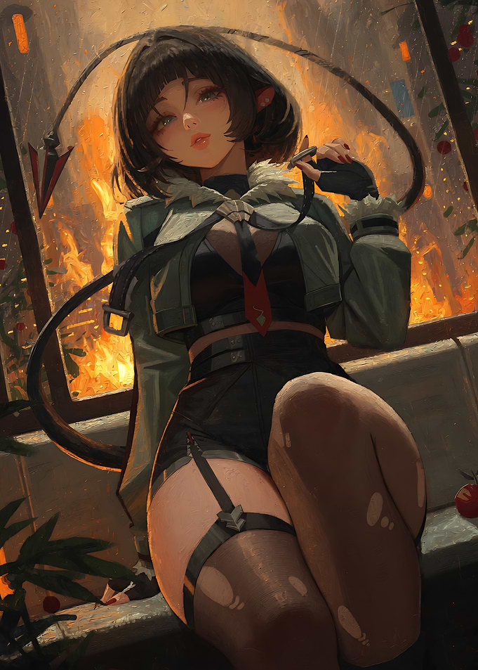 Anime Girl Against Fiery Background