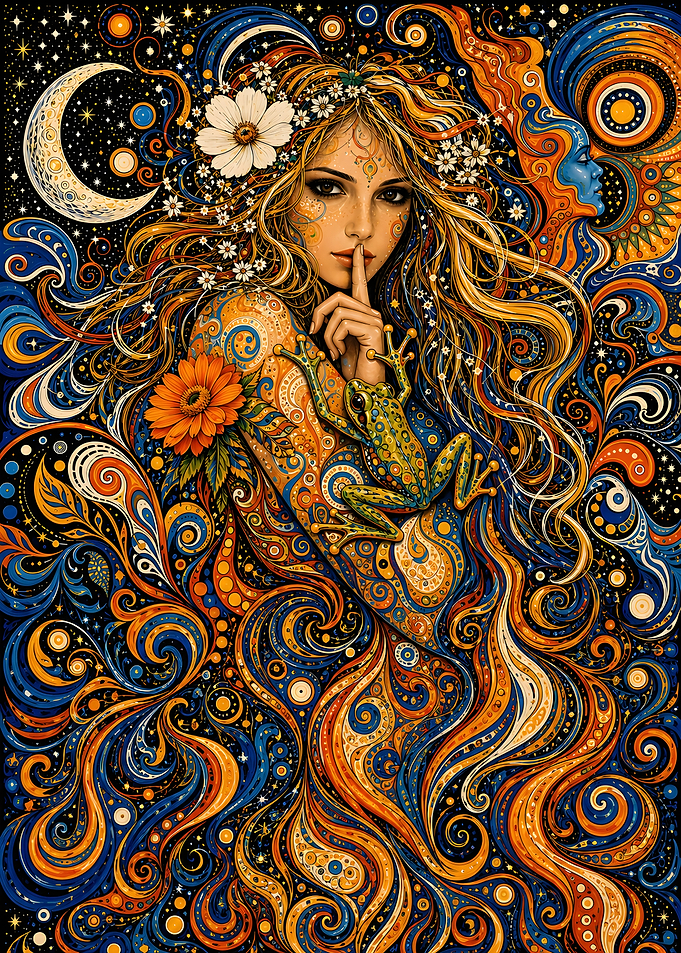 Celestial Goddess with Frog and Flowers