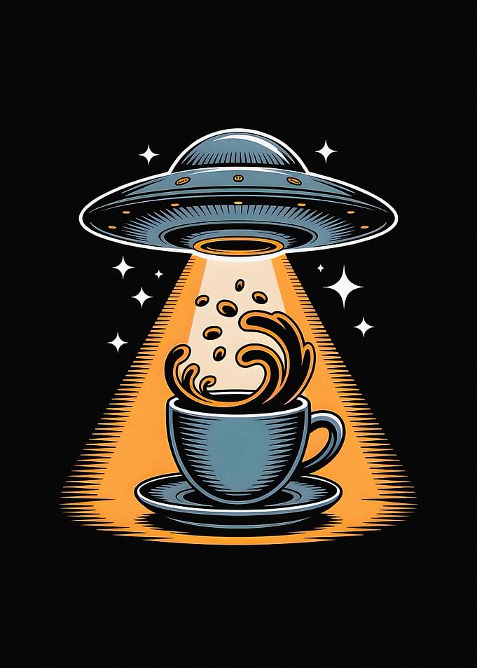 UFO Abducting Coffee Illustration