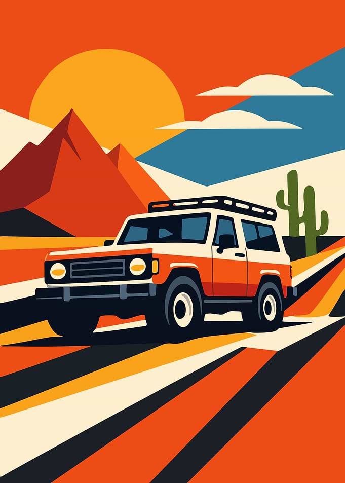 Retro Desert Off-Road Adventure Illustration