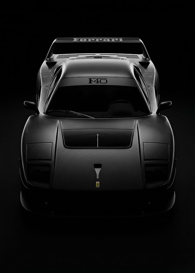 Matte Black sleek F40 Front View car poster