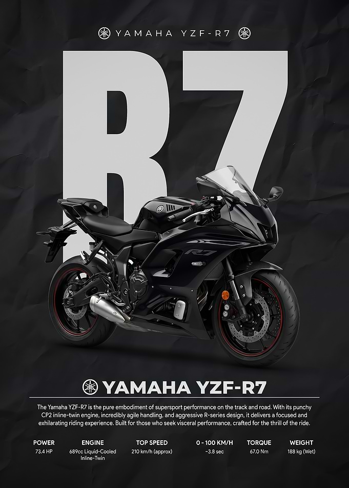 sleek black Yamaha YZF-R7 Supersport Motorcycle Poster