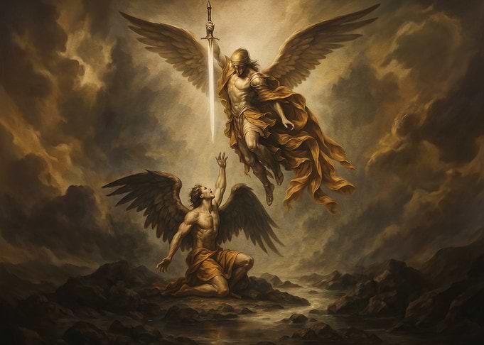 Archangel Michael Defeating Fallen Angel
