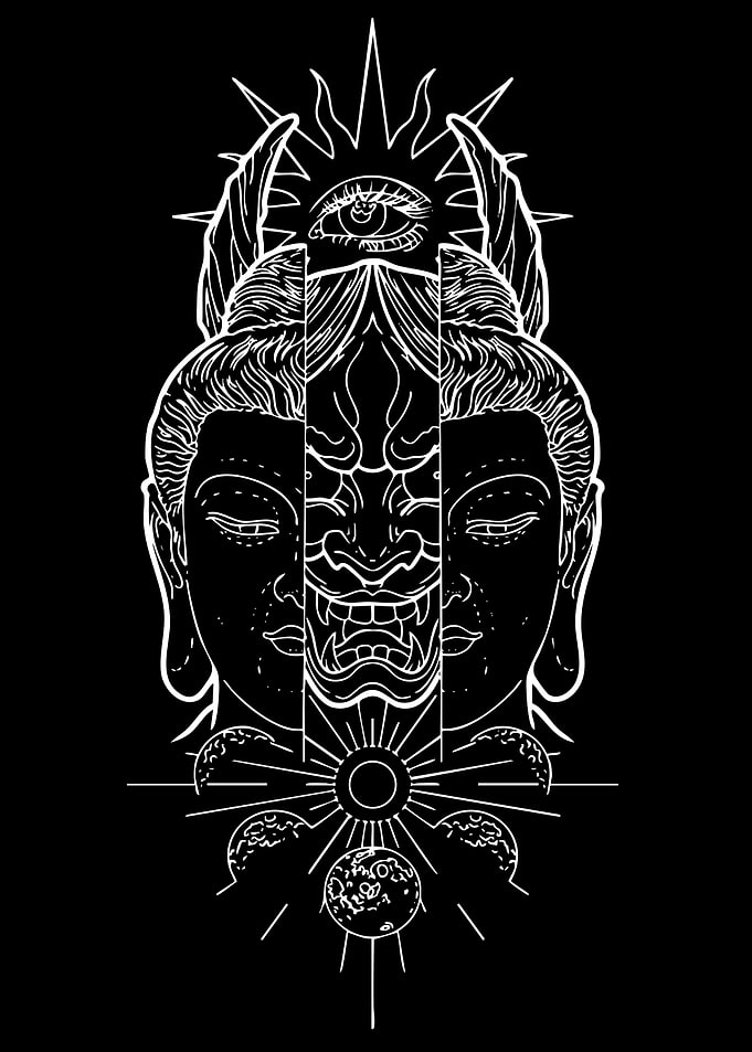 Buddha and Hannya Mask Duality Art