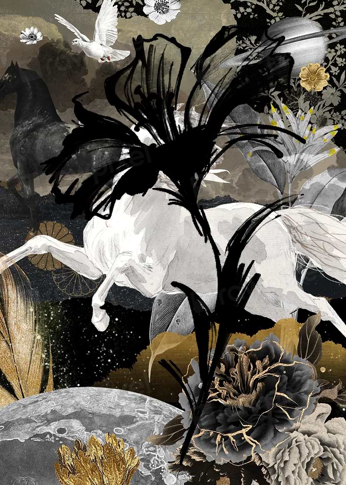 Surreal Horse and Floral Collage