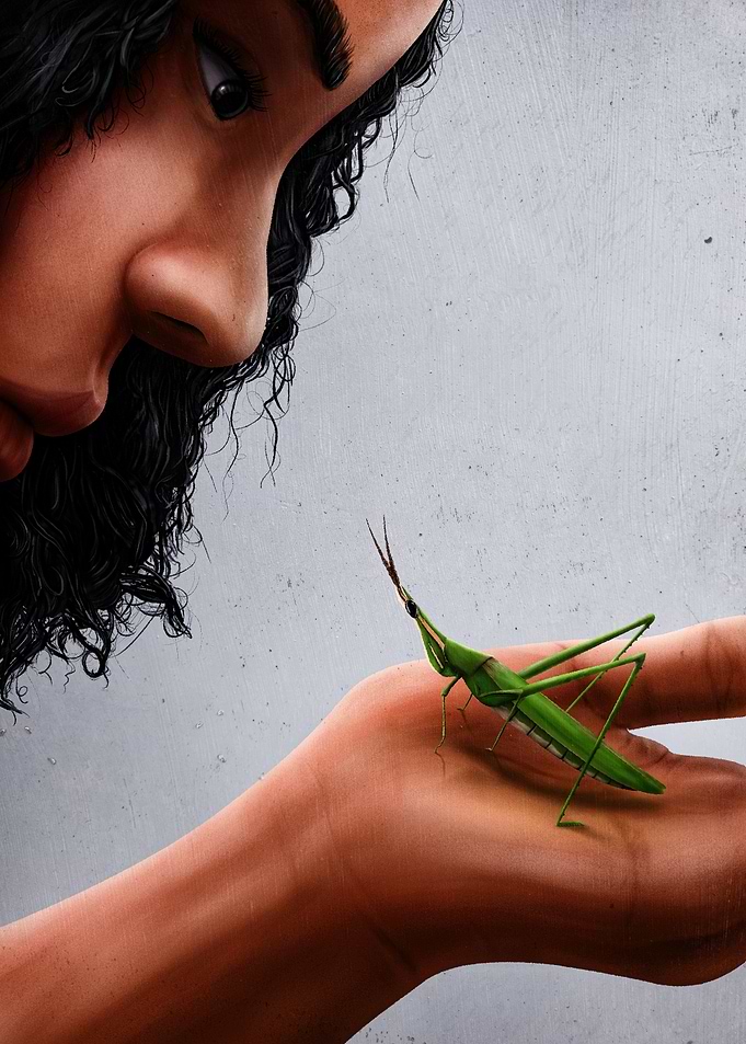Girl Catches Grasshopper