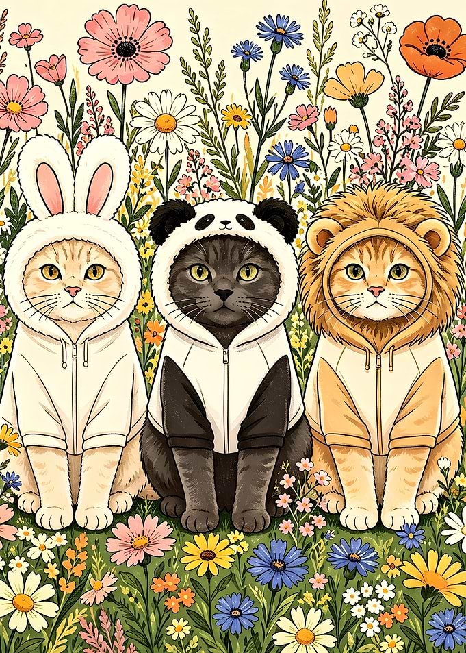 Three Cats in Animal Costumes