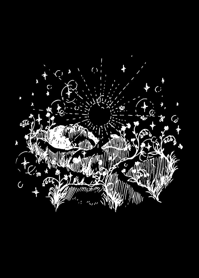 Whimsical Nighttime Floral Landscape Sketch