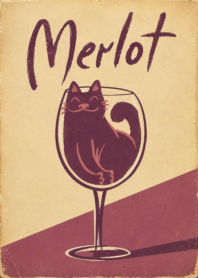 Merlot Cat Wine Glass Poster