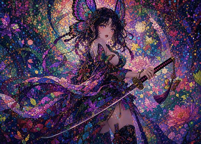 Stained Glass Butterfly Samurai Girl