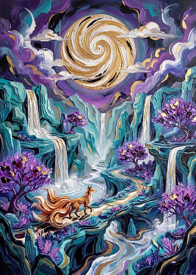 Nine-Tailed Fox in Enchanted Landscape