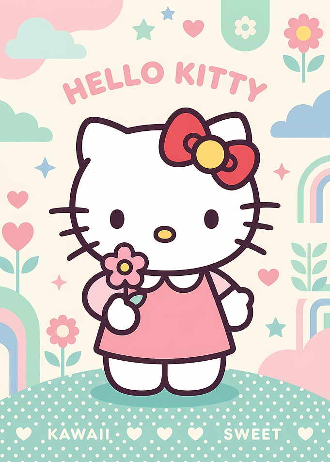 Hello Kitty Kawaii Flower Illustration