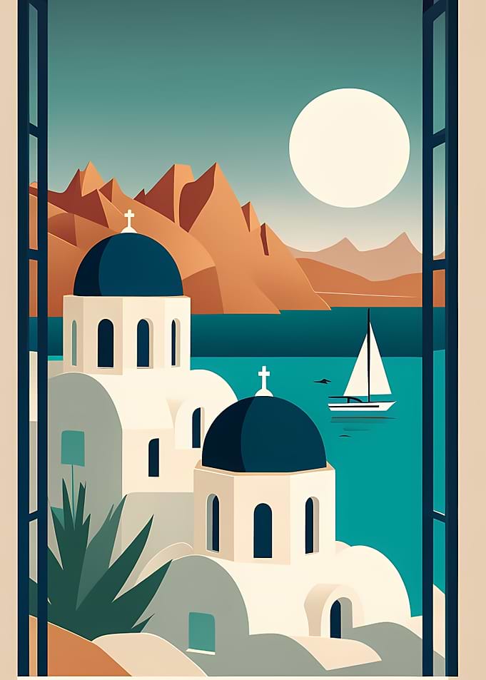 Santorini View Through a Window