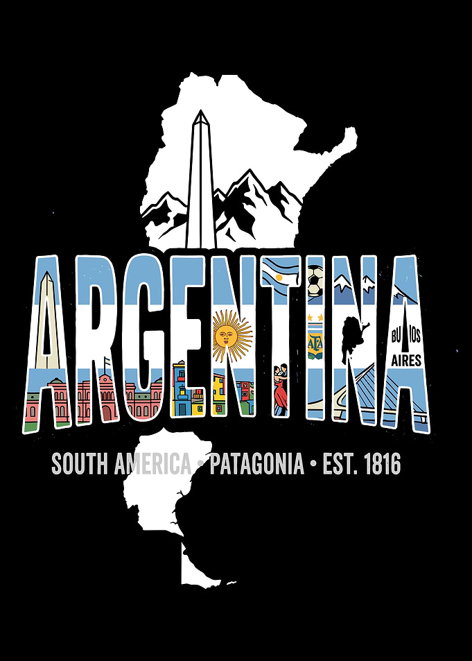 Argentina Travel Map Typography Design