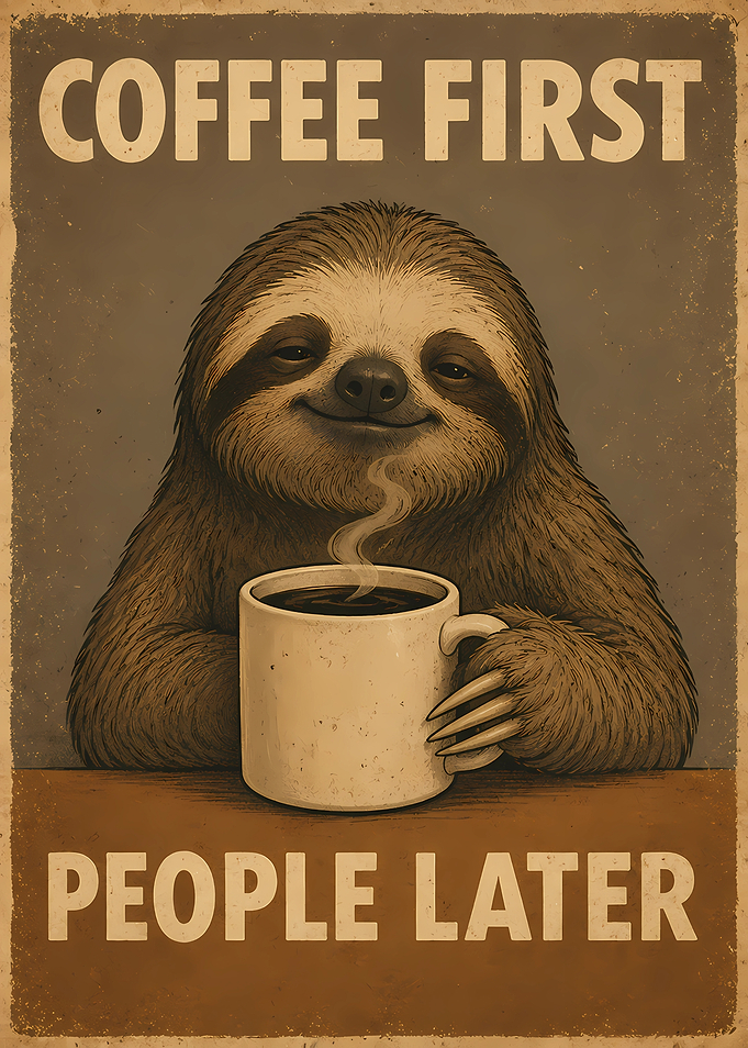 Coffee First People Later Sloth Poster