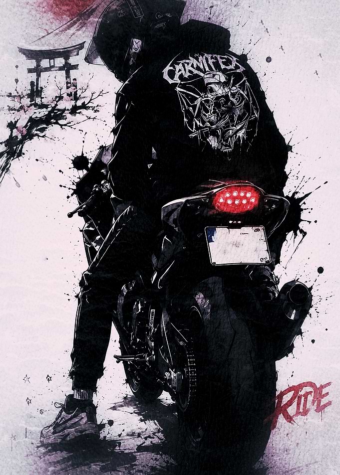 Biker with Japanese Torii Gate Art