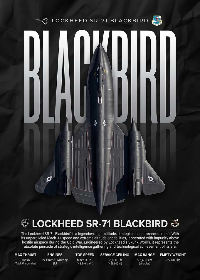 fighter jet Lockheed SR-71 Blackbird Technical Poster