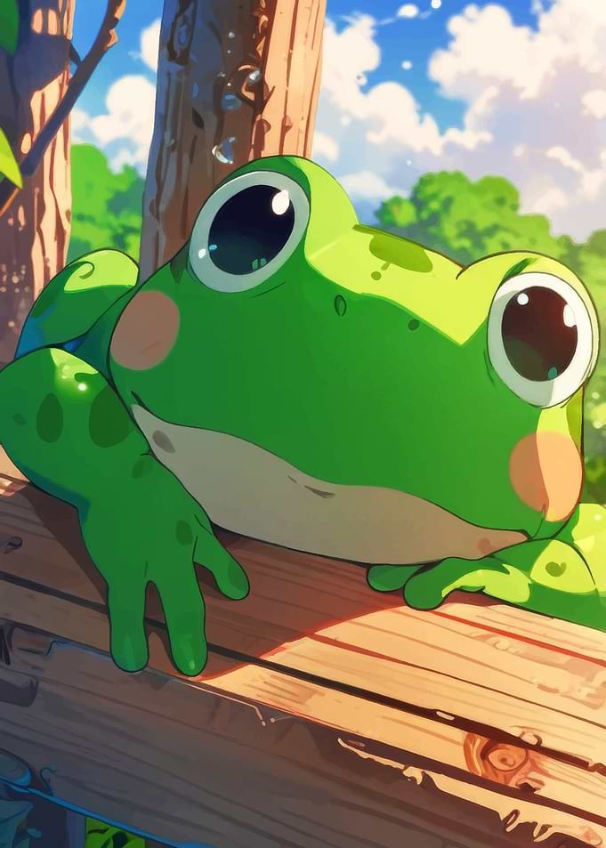 Cute Green Frog on Log