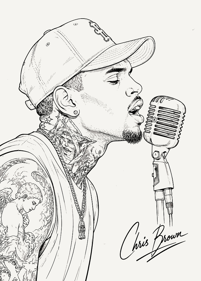 Chris Brown Singing Sketch Portrait