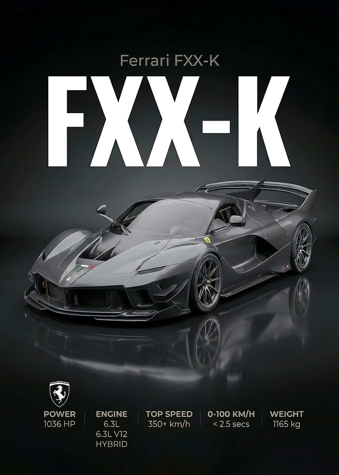 sleek Ferrari FXX-K Technical Poster