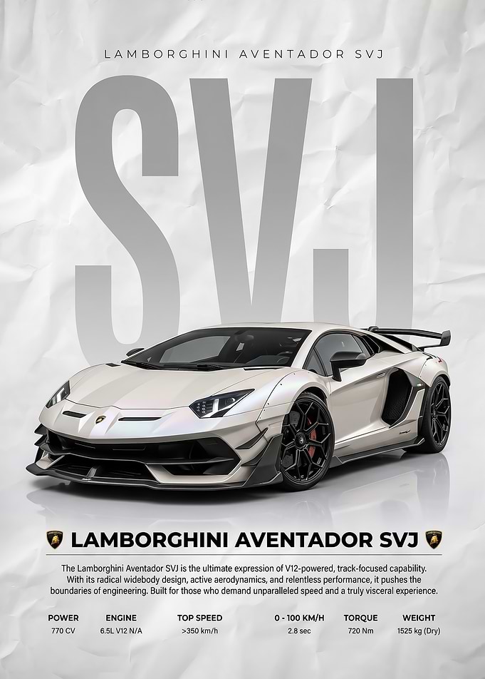 white sleek race aventador svj car Poster