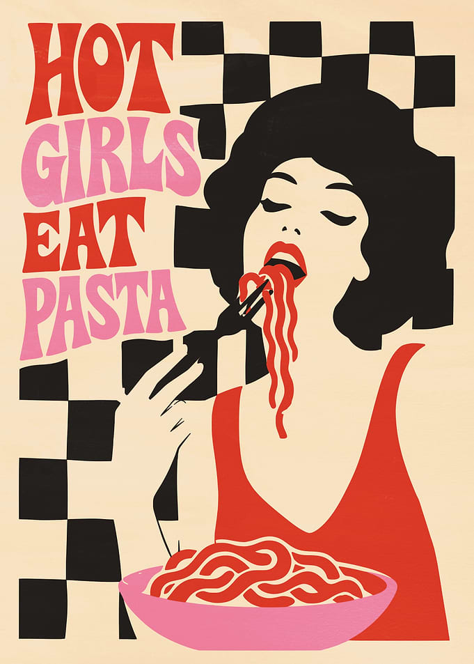 Hot Girls Eat Pasta Retro Poster